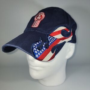 Kenworth Trucks Flames Hat USA Flag Stars Patch Logo Adjustable Navy